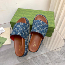 Carregar imagem no visualizador da galeria, Gucci Angelina Platform 55 mm Sandal Jacquard Denim