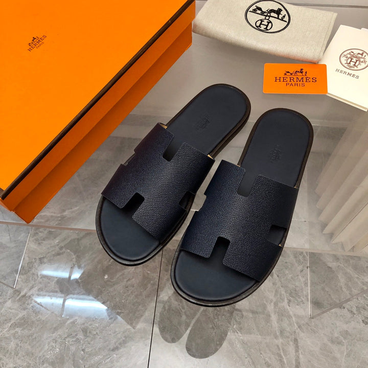 Sandalia Hermes Izmir Cuero de ternera liso Negro