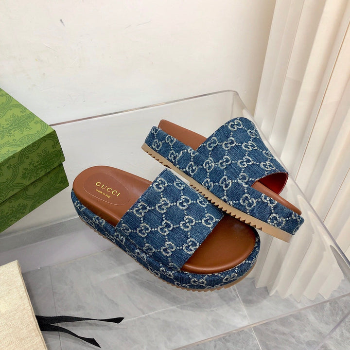 Gucci Angelina Platform 55 mm Sandalia Vaquera Jacquard