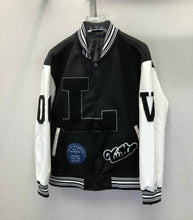 Cargar imagen en el visor de la galería, Chaqueta universitaria negra y blanca