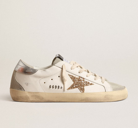 Golden Goose Super-Star con estrella de glitter dorado e inserciones de ante hielo