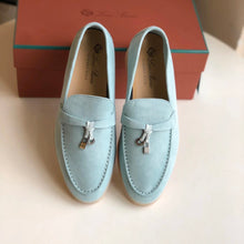 Carregar imagem no visualizador da galeria, Mocassim Loro Piana Summer Cad Light Blue Suede