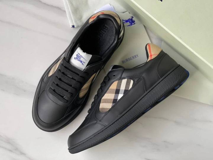 Tênis Burberry Preto Leather and Check Terrace