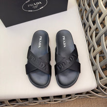 Carregar imagem no visualizador da galeria, Prada Nylon Tape Crisscross Slides Black Leather
