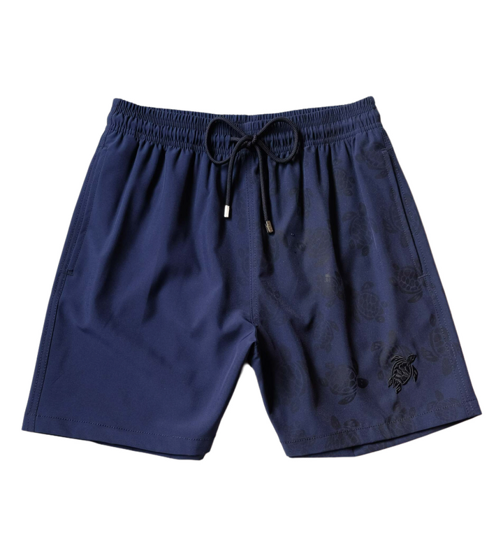 Shorts de Banho Masculino com Estampa Reativa à Água Vilebrequin – Ronde des Tortues Azul Marinho