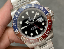 Carregar imagem no visualizador da galeria, Rolex GMT-Master II 'Pepsi' aço inoxidável mostrador preto "Super C"
