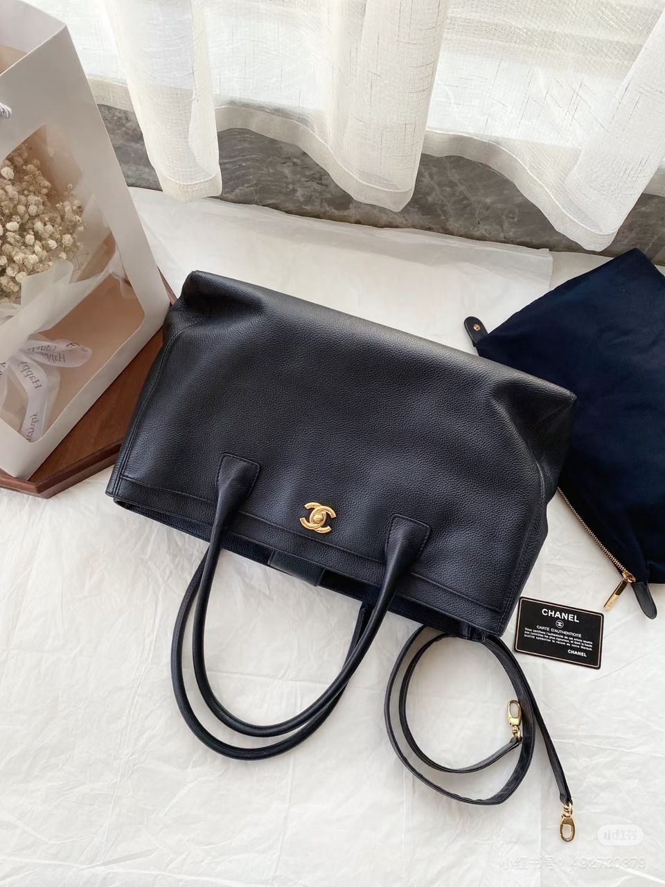 Chanel Executive Cerf Tote Black Leather Gold Hardware