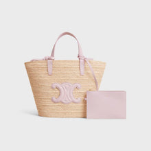Carregar imagem no visualizador da galeria, Bolsa CELINE Medium supple panier in raffia and calfskin
