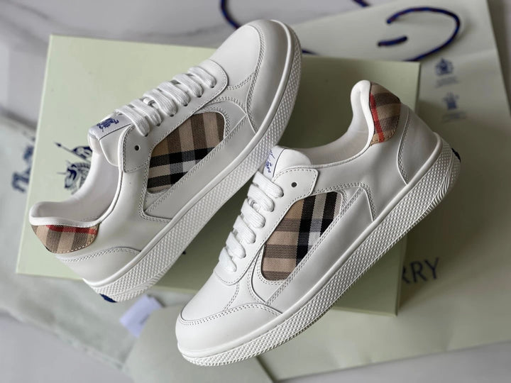 Zapatillas Burberry blancas de cuero y cuadros Terrace