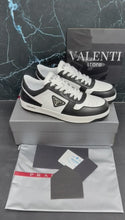 Carregar e reproduzir vídeo no visualizador da galeria, Prada Downtown Low Top Sneakers Leather White Black

